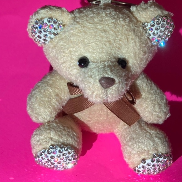 Keychain Teddy Bear Rhinestone Bling Bedazzled Charm Pendant Heart Keyring Y2K - Picture 4 of 5